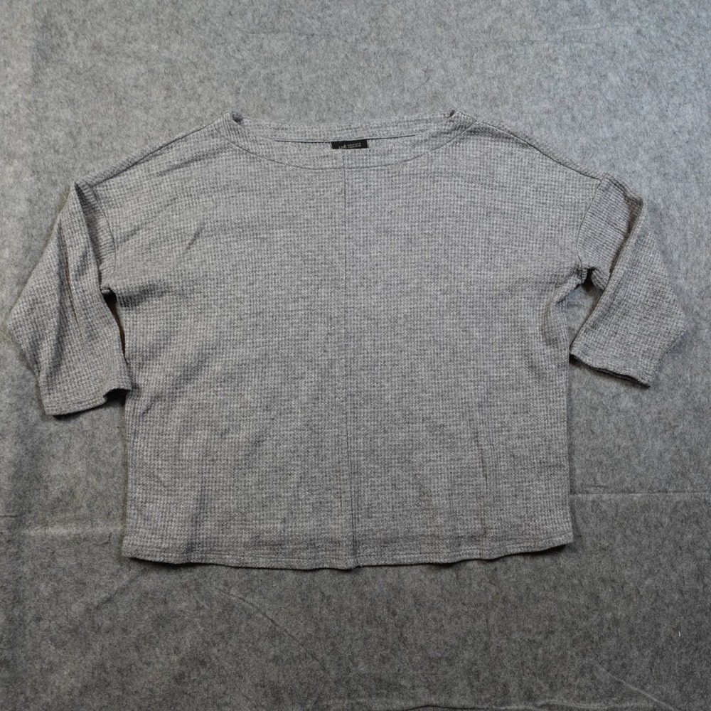 J Jill Top Womens Extra Small Petite Wearever Collection Gray Waffle Knit 3/4